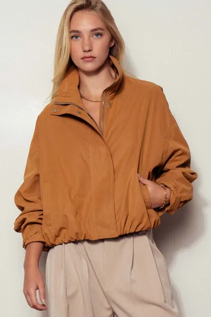 Oversized High-Neck Utility Jacket — brown outerwear & jackets from Pieces of a Dream