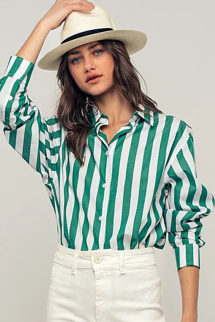 Striped Button-Down Cotton Shirt (2 Color Ways) — blue tops & blouses from Pieces of a Dream