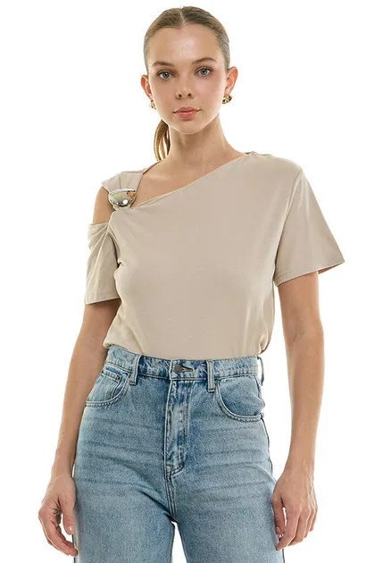 One-Shoulder Gold Detail Draped Top — gold tops & blouses from Pieces of a Dream