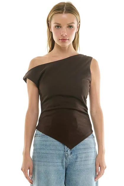 One-Shoulder Asymmetrical Top (2 Color Ways) — brown tops & blouses from Pieces of a Dream