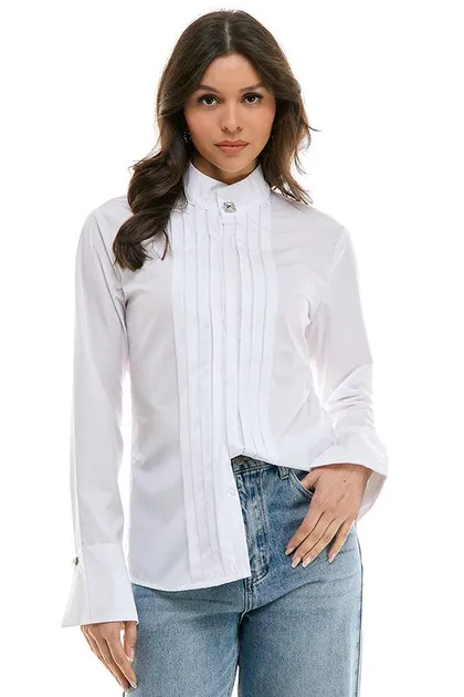 Rhinestone One-Button Tuxedo Shirt — tops & blouses from Pieces of a Dream