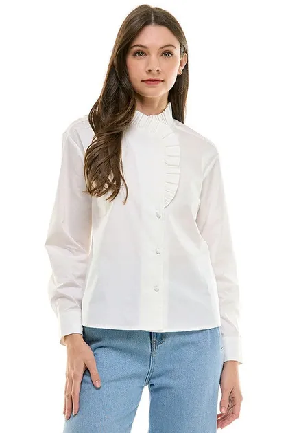 Ruffle Neck Blouse — white tops & blouses from Pieces of a Dream