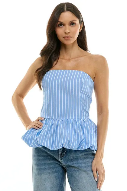 Striped Strapless Bubble Top — blue tops & blouses from Pieces of a Dream