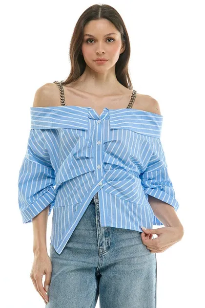 Off-Shoulder Striped Blouse — blue tops & blouses from Pieces of a Dream