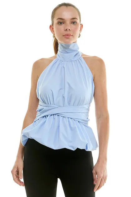 Bubble Hem Halter Top — blue tops & blouses from Pieces of a Dream
