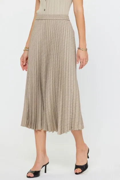 Pleated Rhinestone Midi Skirt — khaki skirts from Pieces of a Dream