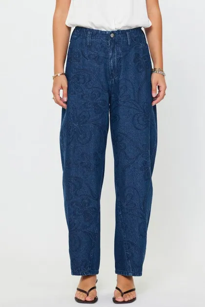 Denim Flower Embroidery Barrel Pants — blue jeans & denim from Pieces of a Dream