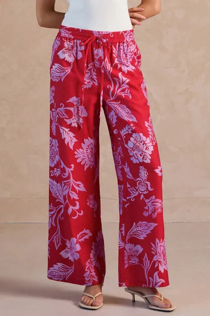Floral Print Wide-Leg Pants — pink pants & trousers from Pieces of a Dream