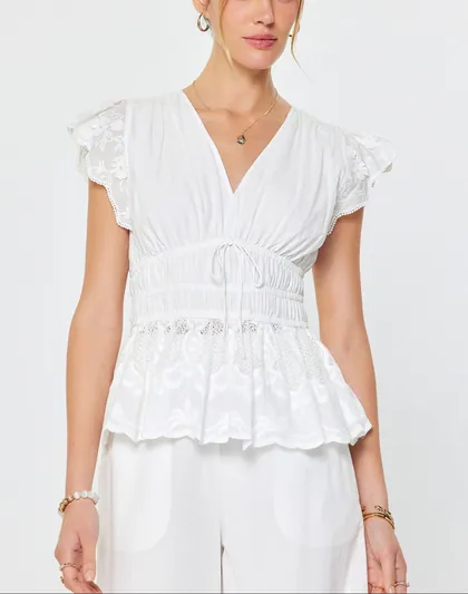 White Embroidered Peplum Blouse — white tops & blouses from Pieces of a Dream