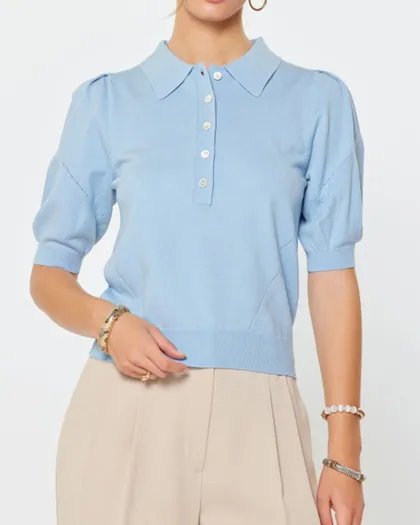 Effortless Knit Polo Top (2 Color Ways) — blue tops & blouses from Pieces of a Dream