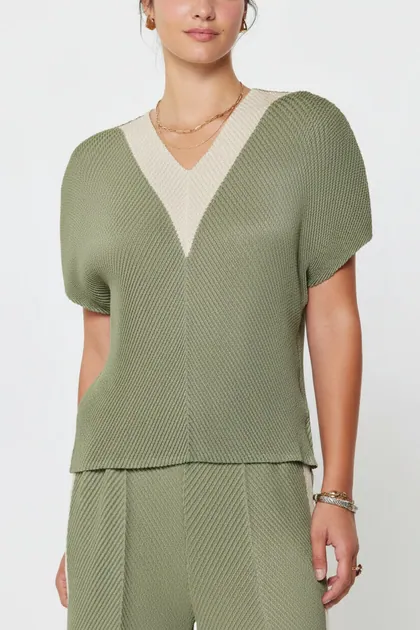 V-Neck Dolman Sleeve Pleated Top — green tops & blouses from Pieces of a Dream