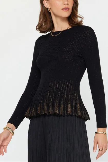 Shimmer Ribbed Peplum Sweater — black sweaters & knits from Pieces of a Dream