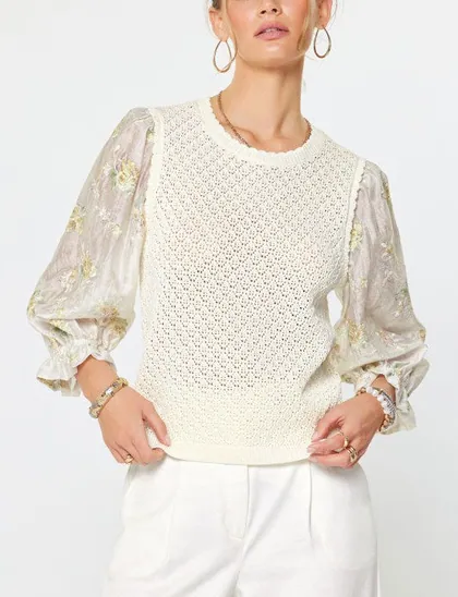 Crochet Knit Sweater — ivory tops & blouses from Pieces of a Dream