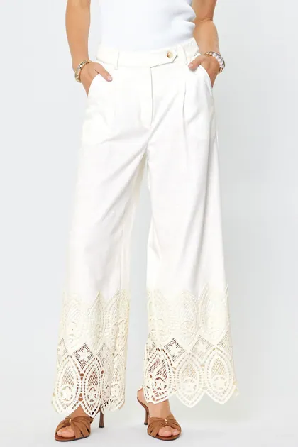 High Waist Crochet Detail Wide Leg Pants — ivory pants & trousers from Pieces of a Dream