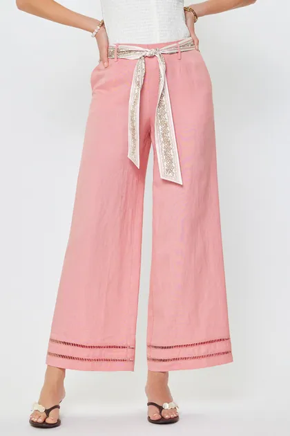 High-Rise Wide Leg Pants with Scarf Belt — pink pants & trousers from Pieces of a Dream