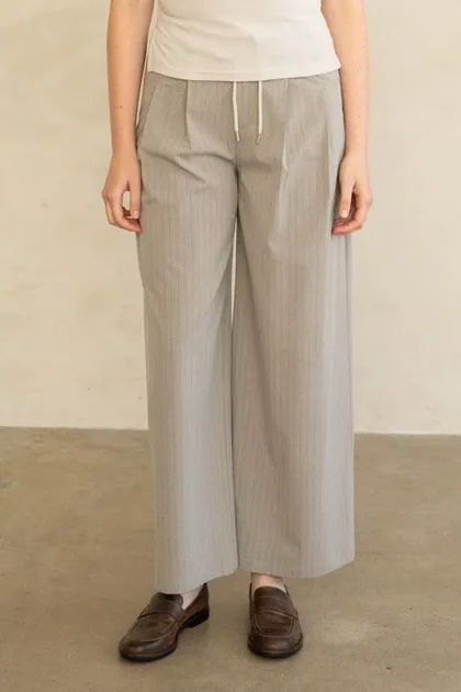 Tailored Pinstripe Wide-Leg Pants (2 Color Ways) — beige pants & trousers from Pieces of a Dream