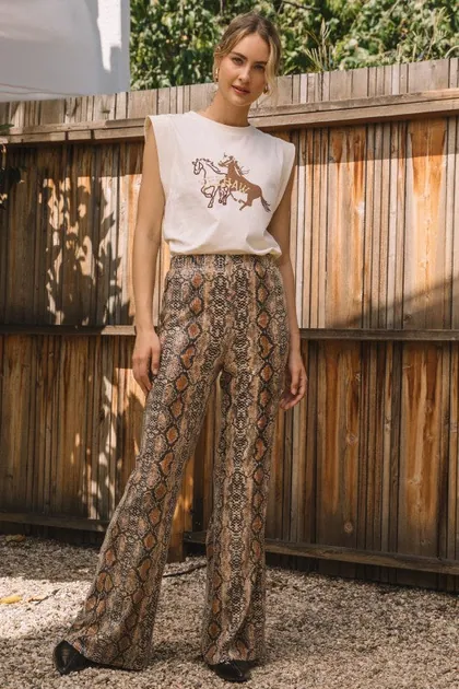 Sequin Python Flared Pants — brown pants & trousers from Pieces of a Dream