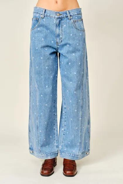 Polka Dot Curved Seam Denim Pants — denim jeans & denim from Pieces of a Dream
