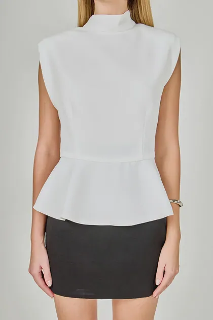 Sculpted Elegance Peplum Top — ivory tops & blouses from Pieces of a Dream