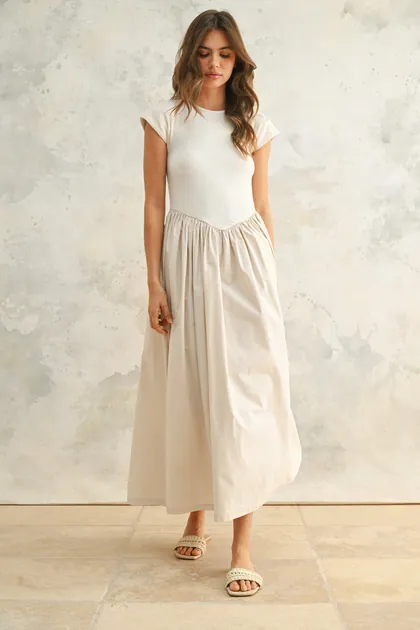 Woven Skirt Combo Dress — ivory dresses from Pieces of a Dream