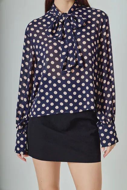 Navy Polka Dot Blouse — blue tops & blouses from Pieces of a Dream