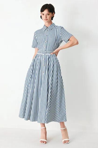 Seaside Stripe Shirt Dress — blue dresses from Pieces of a Dream