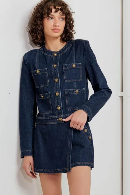Denim Utility Jacket with Gold Buttons — denim outerwear & jackets from Pieces of a Dream