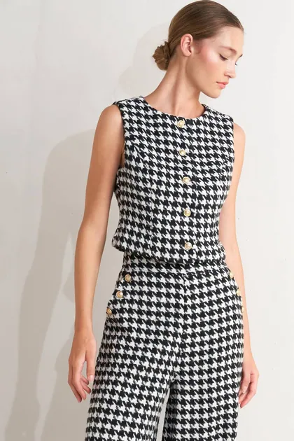 Houndstooth Vest — black tops & blouses from Pieces of a Dream