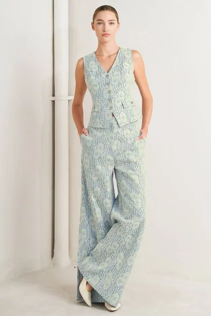Woven Bonded Lace Wide Leg Pants — blue pants & trousers from Pieces of a Dream