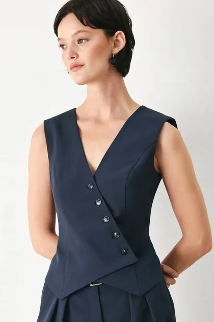 Powerhouse Tailored Vest — blue tops & blouses from Pieces of a Dream