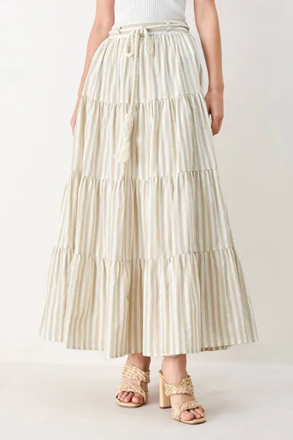 Coastal Breeze Tiered Maxi Skirt — khaki skirts from Pieces of a Dream