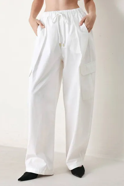 Cotton Balloon Cargo Pants — white pants & trousers from Pieces of a Dream