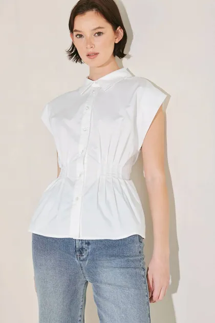 Peplum Top with Corset Waist — white tops & blouses from Pieces of a Dream