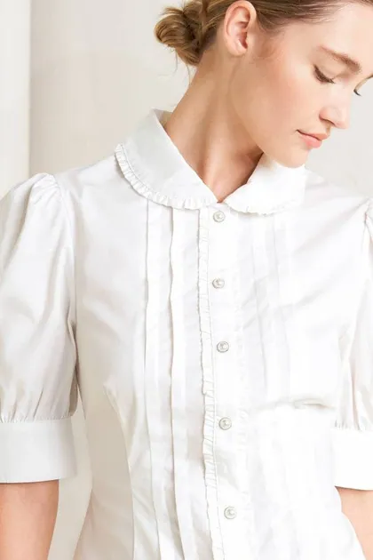 White Cotton Pintuck Blouse — white tops & blouses from Pieces of a Dream