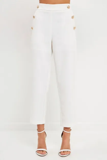 High Waisted Buttoned Trousers (Black, White) — black pants & trousers from Pieces of a Dream