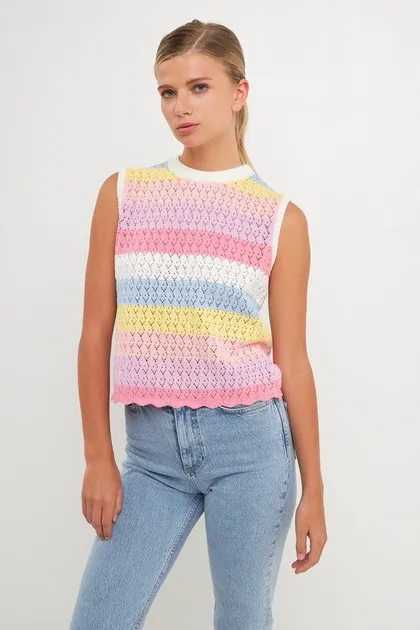 Striped Crochet Top — blue tops & blouses from Pieces of a Dream