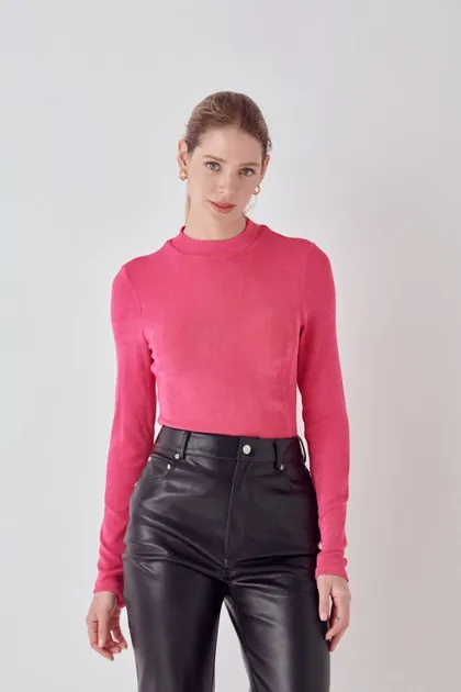 Mock-Neck Long Sleeve Top (2 Color Ways) — black tops & blouses from Pieces of a Dream