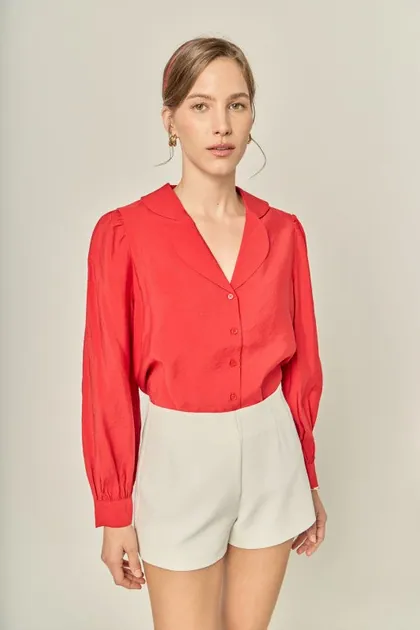 Red Collared Dress Shirt — red tops & blouses from Pieces of a Dream