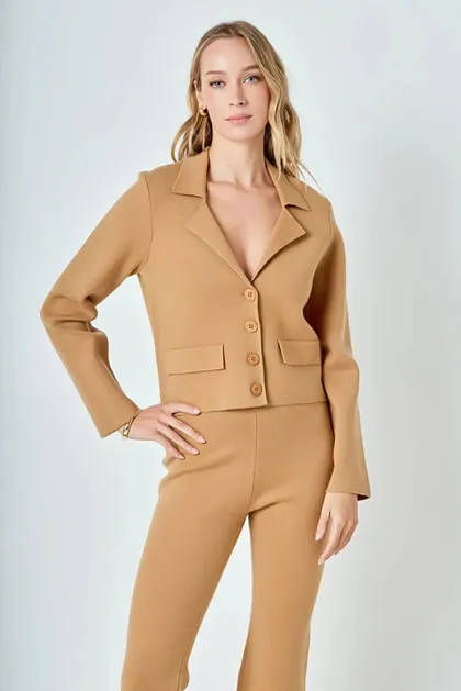 Knit Lapel Jacket — camel sweaters & knits from Pieces of a Dream