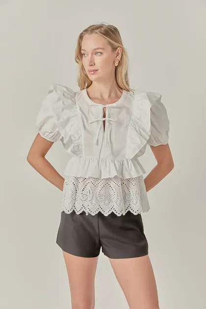 Cotton Eyelet Blouse Top — white tops & blouses from Pieces of a Dream