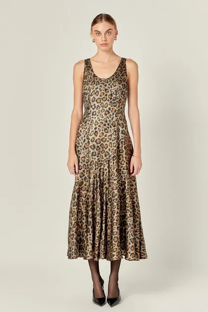Leona Leopard Satin Maxi Dress — dresses from Pieces of a Dream
