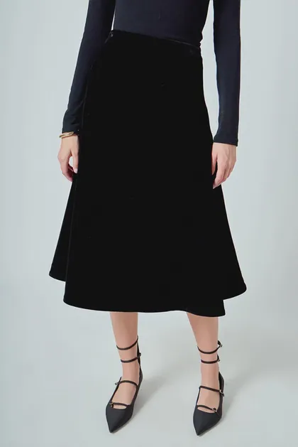 Black Velvet Midi Skirt — black skirts from Pieces of a Dream