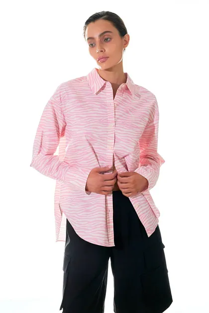 Zebra Printed Cotton Shirt — pink tops & blouses from Pieces of a Dream