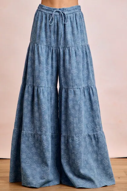 Blooming Tiered Denim Palazzo Pants — denim jeans & denim from Pieces of a Dream