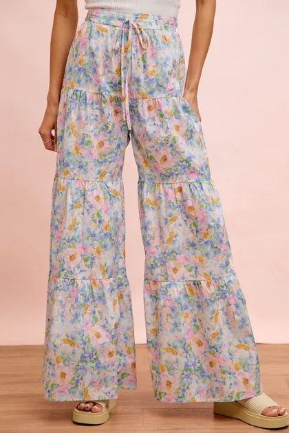 Watercolor Garden Tiered Pants — blue pants & trousers from Pieces of a Dream