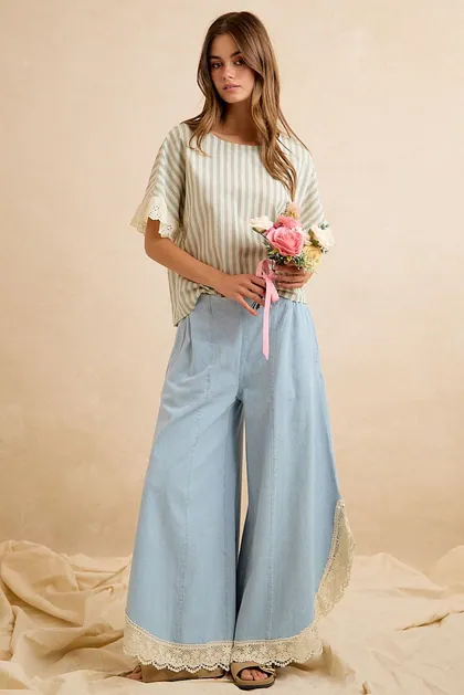 Lace-Trim Wide-Leg Jeans — jeans & denim from Pieces of a Dream