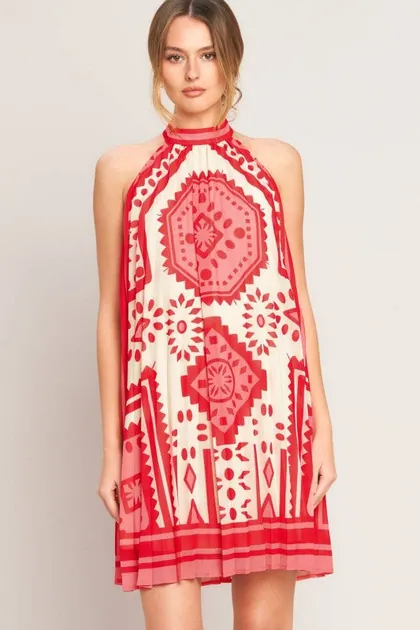 Printed Halter Mini Dress — red dresses from Pieces of a Dream