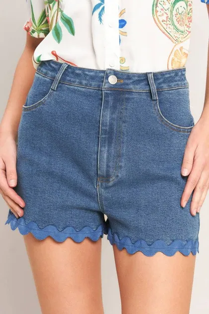 Chic Scalloped Edge High-Waisted Shorts — blue shorts from Pieces of a Dream