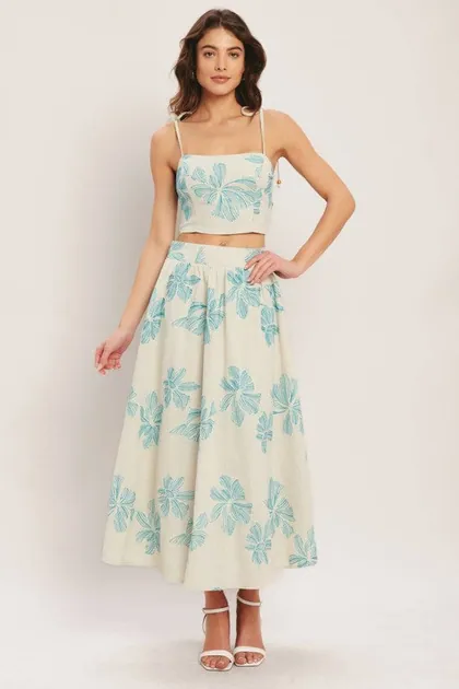 Floral Linen Blend Set — blue skirts from Pieces of a Dream