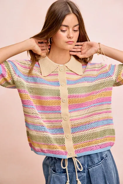 Coastal Candy Stripe Knit Top — blue tops & blouses from Pieces of a Dream